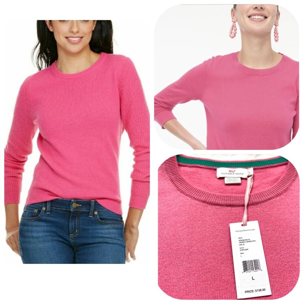 NWT Vineyard vines cashemer bland pink pullover top L - Picture 1 of 12